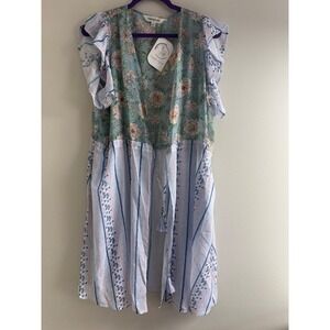 Davi & Dani Give It‎ Time Kimono Ice Blue Floral Geometric Ruffle Tassel Small